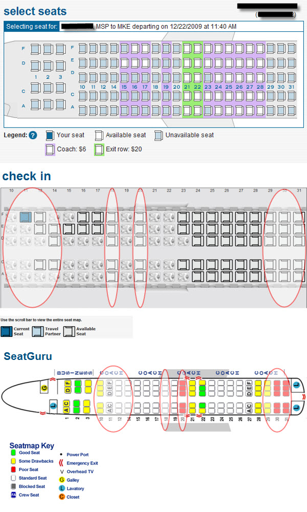 Comparing AirTran Booking & CheckIn Seat Maps