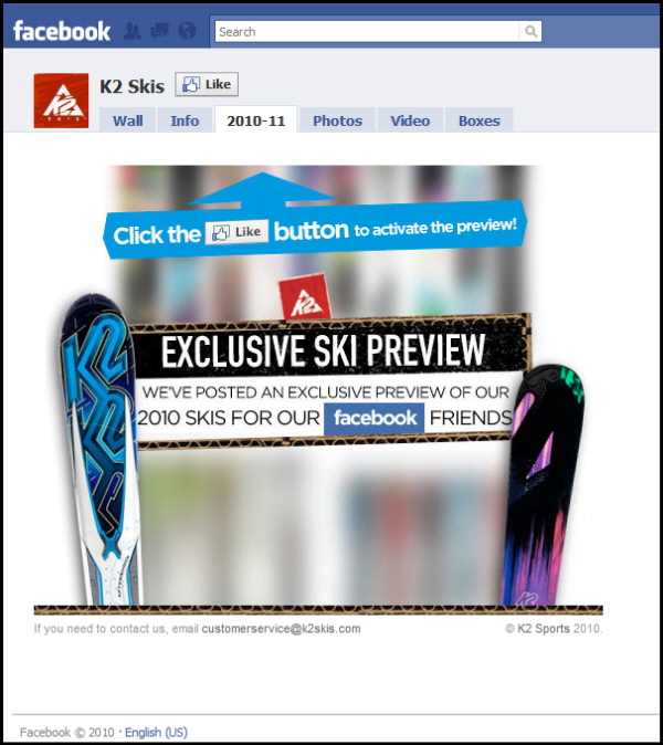 To see the new 2010 ski line, one must click the Like Button