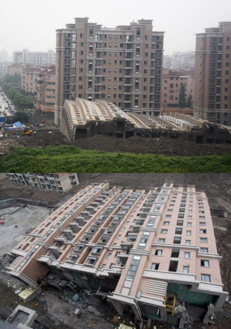 Shanghai Apartment Building Tips Over